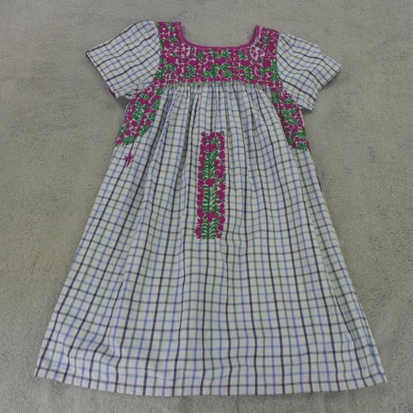 Mi Golondrina Dress Liliana Flores‎ Check Plaid Floral Embroidered Mexico - Picture 1 of 8